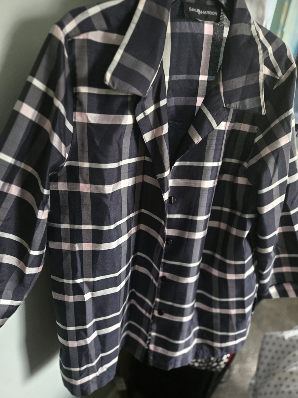Sag Harbor Navy & Light Pink Plaid Button Shirt